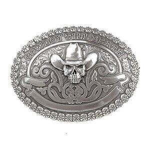 NEW Crumrine Men's Rodeo Skull Cowboy Belt Buckle " Cowboy Till Death "